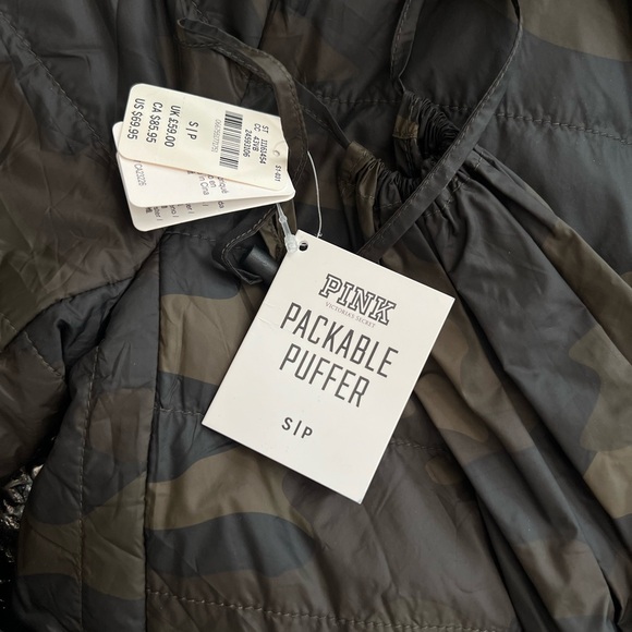 PINK Victoria’s Secret packable puffer size small green brown camouflage - Picture 7 of 9